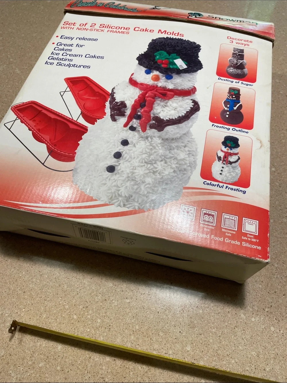 Vintage 3D Snowman Silicone Cake Mold - White & Red